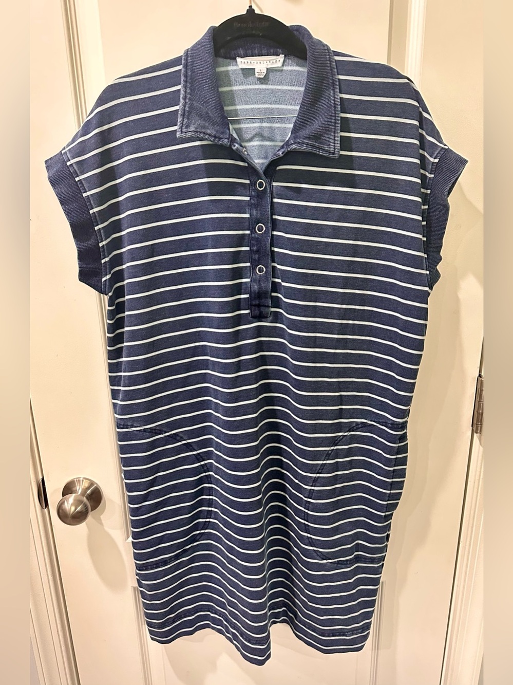 Jane + Delancey Navy White Striped Polo Shift Dress Pockets Size Large